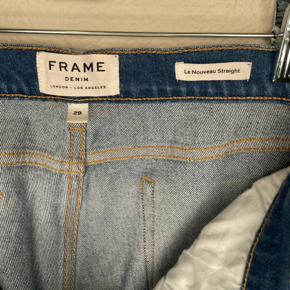 Frame Le Nouveau Straight Asymmetrical Raw Hem Jeans Women’s Size 29 Denim - Picture 6 of 8